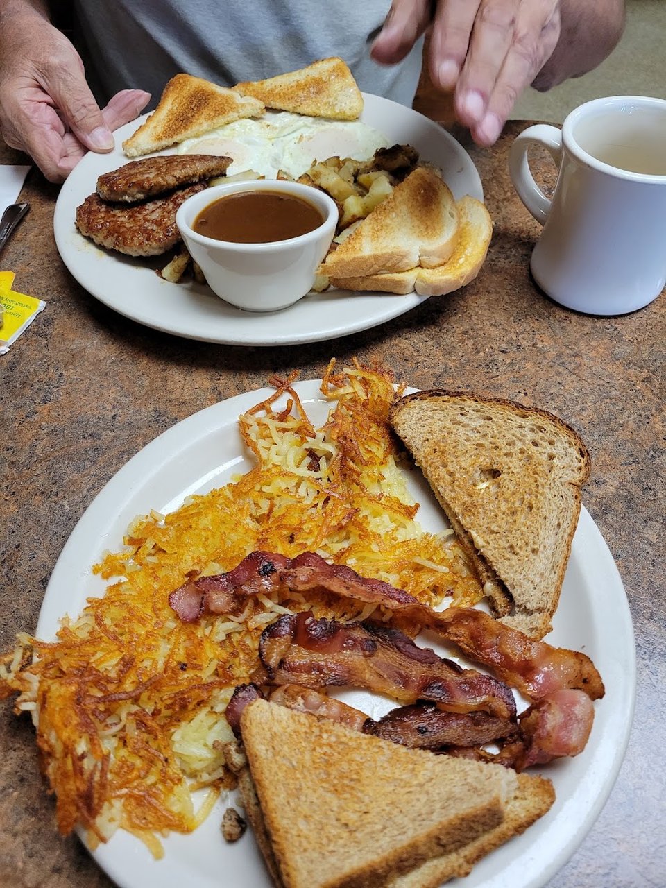 Hash Browns with Bacon and Toast