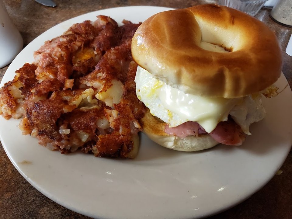 Egg Ham and Cheese Sandwich with Hash