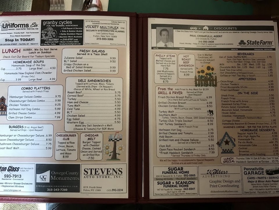 Menu page showing omelettes and waffles.